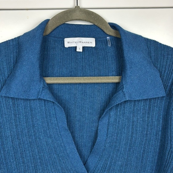 White + Warren Teal Ribbed Collared Sweater - L - Picture 4 of 8